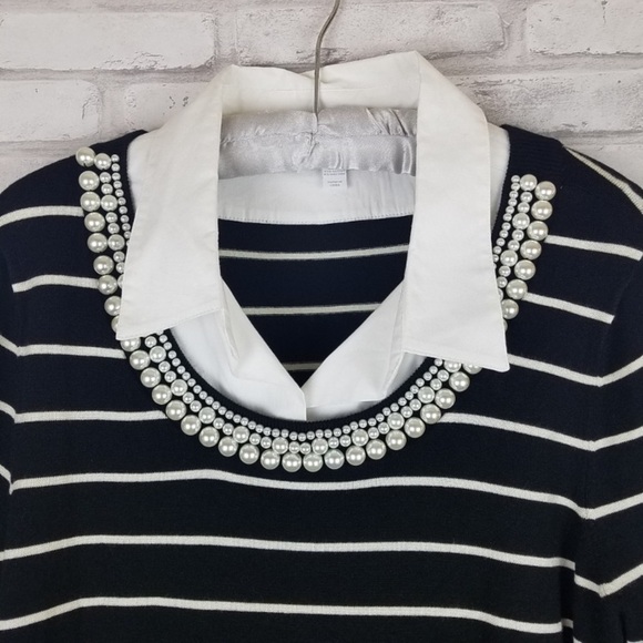 CHARTER CLUB imitation Striped Pearl Embellished Sweater size MP elegant classic - Picture 5 of 10